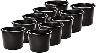 Baueimer – schwarz – 10er Set – 12 Liter – Mörteleimer – Metallbügel – Griffrolle – Litereintei…