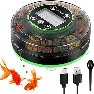 Petbank Futterautomat Aquarium Wiederaufladbare Fischfutterspender mit Timer Futterspender für A…