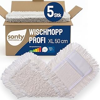 SONTY Profi Wischmopp 50 cm Baumwolle – 5 Stück XL Wischbezug für Klapphalter | Wischmop Baum…