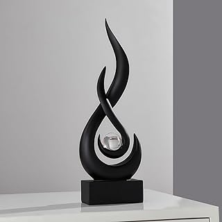 Schwarze Deko Moderne Flamme Statue Dekorationen für Wohnzimmer, Minimalist Statuen Regal Deko A…