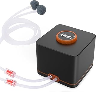 hygger Aquarium Luftpumpe, Aquarium Luftpumpe Extrem Leise für Aquarien mit 2 Luftauslässen, 11…