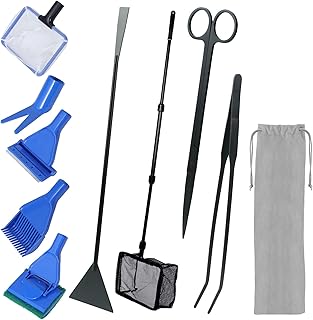 9-in-1 Aquarium-Reinigungswerkzeug-Set, Fischnetz, Kiesrechen, Pflanzengabel, Schaber, Schwamm un…