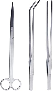 3 Stück Aquarium Aquascaping Set, 27cm Edelstahl Aquarium Werkzeug Pflegeset Pinzetten Schere Sp…