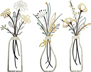 HAOCHEN 3 Stück Wanddeko Metallblumen, Metall Blumen Wand Dekoration Vase für Wanddekoration Wo…