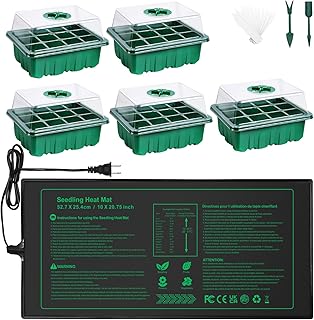 NAMOTEK Anzucht-Station 5-TLG. inkl. Wärmematte & Abdeckhauben – 60 Zellen, Beheizter Vermehru…