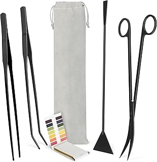 6 in 1 Aquascaping Tool Kit with Acrylic Storage Rack, Black Steel Aquatic Landscaping Equipment …