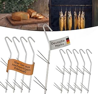 Räucherhaken Edelstahl 10 Stück – Doppelspitz V-Krallen, 18 cm, 4 mm Ø – Smoker & Grill Zu…