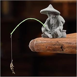 Livelyfish Aquarium-Anglerstatue – Asiatische Zen-Dekoration, Sitzende Angelfiguren, Sandstein, V…