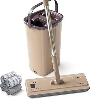 Masthome Wischmopp Set mit Eimer,2 In 1 Putzeimer mit Wischmop,Flacher Bodenwischer mit Mikrofase…