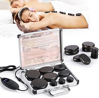 Hot Stone Massage Set, Lavasteine für Massage, Hot Stone Basalt 12 Stück Steine im Wärmegerät…