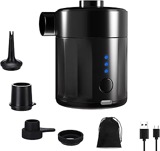 Mojimdo Tragbare Elektrische Luftpumpe, 5000 Pa Pumpe Akku, 450L/Min, Kompakte Air Pump mit 4 Dü…