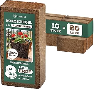 10x Novatool Kokosziegel Humusziegel Kokoserde Blumenerde Zimmerpflanzen 80 Liter 650g 20×5,5x10c…