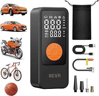 BEVA Elektrische Fahrradpumpe/Luftpumpe,150PSI Tragbare Luftpumpe Fahrrad,1-Min-Aufpump, Wiederau…