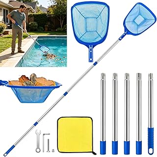 Pool Kescher, 220cm PoolKescher Feinmaschig mit Teleskopstange, Teichkescher Edelstahl, Algenkesc…