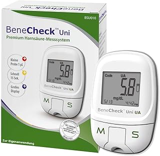 BeneCheck Premium Harnsäure-Messgerät – inkl. 10 Teststreifen, Lanzetten, Stechhilfe & Etui |…