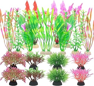 20 Stück Aquarium Pflanzen Künstlich, 10 Verschiedene Arten Wasserpflanzen aus Kunststoff, Aqua…