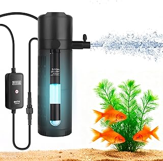 Aquarium Innenfilter mit UV-Sterilisator & Timer, 5-in-1 Filterpumpe mit Belüftung & Regendusche…