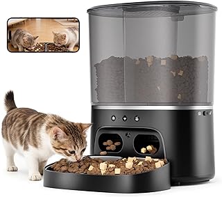 Futterautomat Katze, 2 Näpfe Katzenfutter automat mit APP, 8L Futterspender Katze, 5G WiFi Trock…