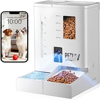 Futterautomat Katze mit 2K HD Nachtsichtkamera, 2,4G&5G Dualband WLAN App-Steuerung, 5L Futter- &…