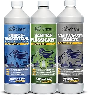 bio-chem Camping Hygiene-Zusätze Set 3-teilig: Bio Sanitärflüssigkeit 1l + Frischwassertank-Re…