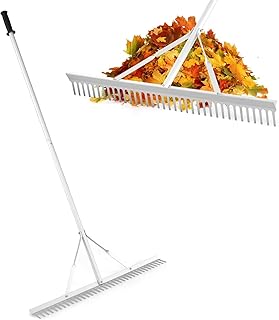 RELAX4LIFE Rechen, Gartenrechen mit 36 Zinken & 91 cm breitem Rechenkopf & 174 cm Stiel, Rasenrec…