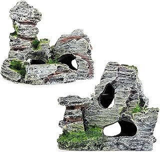 2 Stück Deko Höhle, Zubehör für Haustier,Fischbecken Dekoration ，Aquarium Harz Höhle Mount…