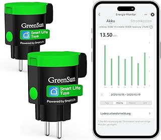 GreenSun WLAN Steckdose Outdoor 2er – Zeitschaltuhr Aussenbereich Außensteckdose mit Strommessun…