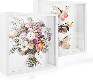 2 Stück Tiefer Bilderrahmen zum Befüllen 25x25cm, 3D Objektrahmen Weiß 5cm Innenabstand, Moder…