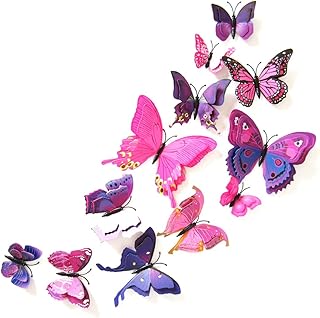Oblique Unique 3D Schmetterlinge Doppelflügel Effekt Blumen 12er Set Dekoration Wandtattoo (Pink…