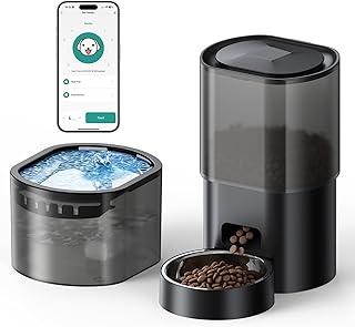 3L Automatischer Katzenfutterspender 2,5L Katzenbrunnen-Set, geräuscharmes App-gesteuertes Fernf…