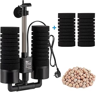 AQQA Aquarium Schwammfilter,3/5W Elektrischer Aquarium Filter,Leiser Tauchschaum Doppelschwammfil…