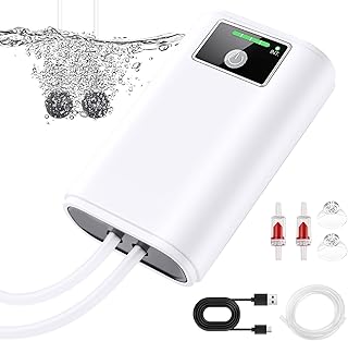 Aquarium Luftpumpe: USB Aquarium Luftpumpe Regelbar, 2600mAh Batterie, Zwei Stromversorgungsmodi,…