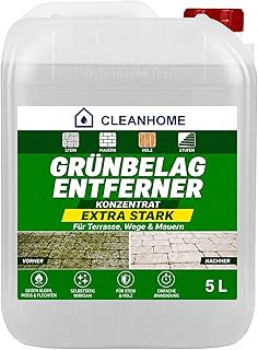 CLEANHOME Grünbelag Entferner Konzentrat 5 Liter – extra starker Grünbelagentferner gegen Alg…