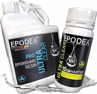 EPODEX Epoxidharz Set PRO MAX, bis 10cm, CLEAR – Transparent, 1,5kg | Kristallklares Epoxy Resin …
