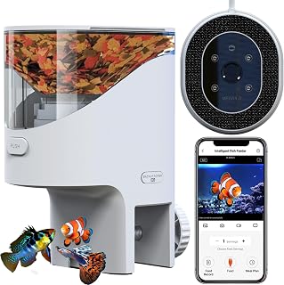 WiFi Futterautomat Aquariummit 2.5K Kamera, 2.4/5G WLAN Smart App, 0,2g Flockenfutter Visuelle Pr…