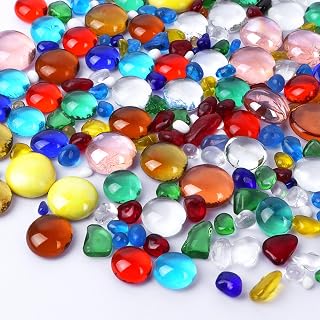 ENUTROF Muggelsteine Bunt Kinder Glasnuggets Bunte Glassteine Deko 260g 5-22MM für Aquarium Vase…