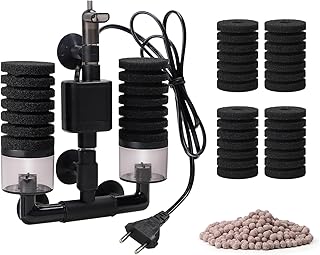 SWAWIS Schwammfilter Aquarium S mit 2 Paar Ersatzschwämmen | Leise Schaumfilte mit Filterkugel E…