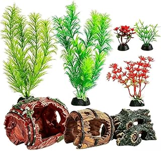 8 Stück Aquarium Deko Pflanzen Zubehör Baumstammhöhle für Betta & Reptilien | Plastikpflanzen…