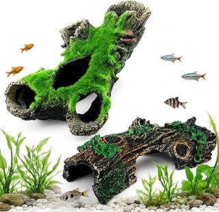 ZhouWei 2 Stück Realistisches Baumstamm Aquarium Dekor Aquarium Deko Höhle | Fisch garnelen ver…
