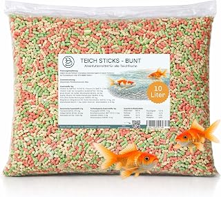 Teich Sticks Mix bunt 10 Liter Beutel, Premium Alleinfuttermittel, Fischfutter, Koi Futter, Goldf…