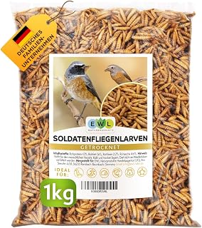 EWL Getrocknete Soldatenfliegenlarven 1kg (6,5L) | Vogelfutter Fischfutter | Nahrhaftes Igelfutte…