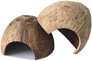 Kathson 2 PCS Natürliche Kokosnuss Reptilienverstecke Eidechse Coco Hut Einsiedlerkrebs Hut Aqua…