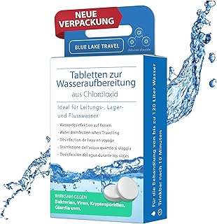 Blue Lake Travel Wasseraufbereitung Trinkwasser (4×30 Tabletten) – Wasserentkeimung & Trinkwasser…