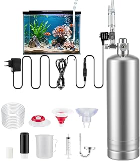 2L CO2 Anlage Aquarium Komplett-Set, Edelstahl CO2 Generator mit CO2 Flasche, Magnetventil, Diffu…