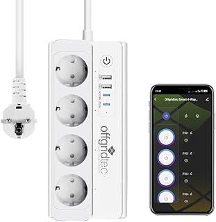 Offgridtec Smart WiFi Steckdosenleiste, 4 Steckdosen, 16 A/3680 W (1 Stück) | 2 USB-A + 2 USB-C,…