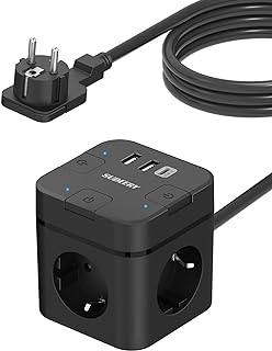 3 Fach Mehrfachsteckdose Flachstecker mit Einzeln Schaltbar, Schwarz | Steckdosenwürfel mit USB …