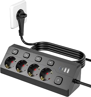 Realmade 4-Fach Steckdosenleiste mit 4 USB, einzeln schaltbar für Zuhause