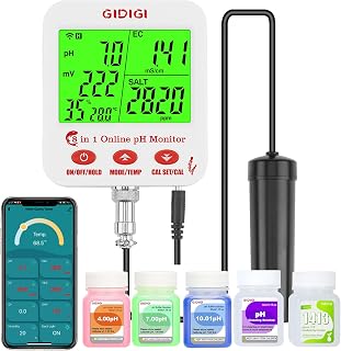 Online pH und Salzmessgerät für Aquarien mit WLAN Echtzeit pH und EC, 8-in-1 Aquarien pH Testki…