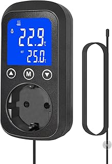 KETOTEK Temperaturregler Thermostat Steckdose 230V mit wasserdichtem Sensor | Heiz und Kühlen Te…