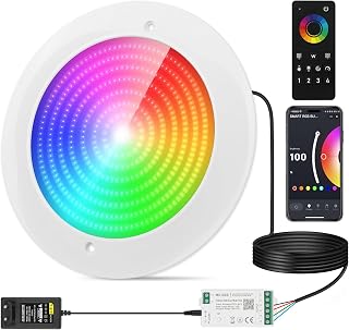 COOLWEST Harz Gefüllt LED Poolbeleuchtung mit APP-Steuerung, 32W RGB Poolscheinwerfer Extra Flac…